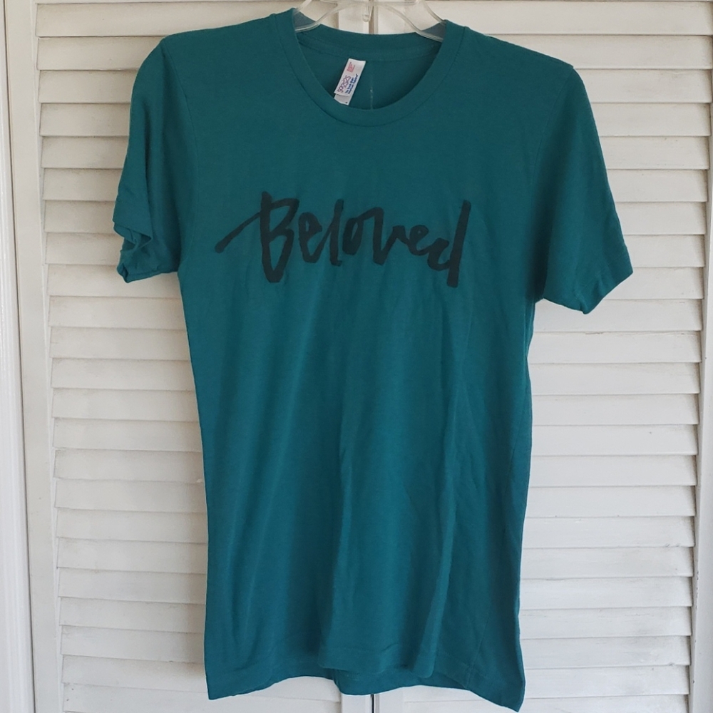 'BELOVED' Teal Crew Neck Short Sleeve Graphic Tee